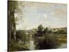 Seine and Old Bridge at Limay, 1872-Jean-Baptiste-Camille Corot-Stretched Canvas