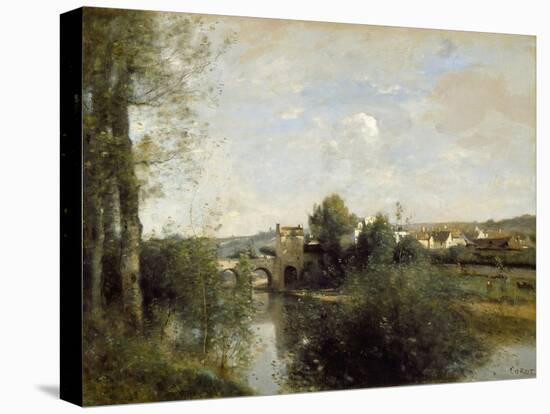 Seine and Old Bridge at Limay, 1872-Jean-Baptiste-Camille Corot-Stretched Canvas