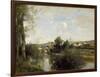 Seine and Old Bridge at Limay, 1872-Jean-Baptiste-Camille Corot-Framed Giclee Print