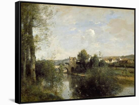 Seine and Old Bridge at Limay, 1872-Jean-Baptiste-Camille Corot-Framed Stretched Canvas