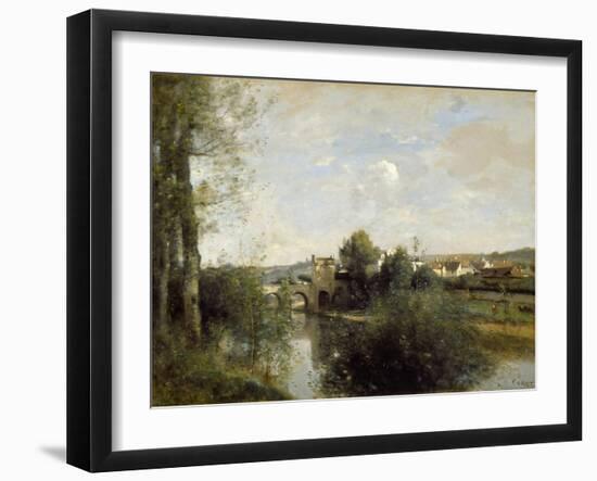 Seine and Old Bridge at Limay, 1872-Jean-Baptiste-Camille Corot-Framed Giclee Print