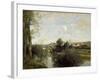 Seine and Old Bridge at Limay, 1872-Jean-Baptiste-Camille Corot-Framed Giclee Print