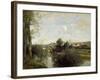 Seine and Old Bridge at Limay, 1872-Jean-Baptiste-Camille Corot-Framed Giclee Print