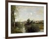 Seine and Old Bridge at Limay, 1872-Jean-Baptiste-Camille Corot-Framed Giclee Print
