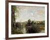 Seine and Old Bridge at Limay, 1872-Jean-Baptiste-Camille Corot-Framed Giclee Print