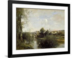 Seine and Old Bridge at Limay, 1872-Jean-Baptiste-Camille Corot-Framed Giclee Print