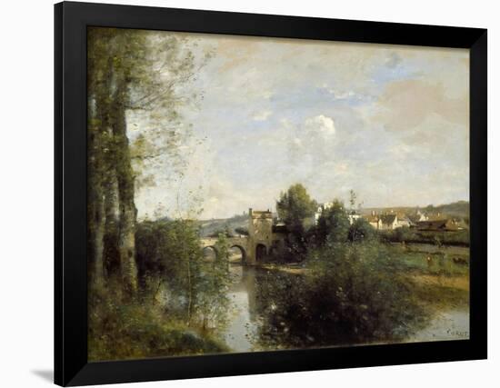 Seine and Old Bridge at Limay, 1872-Jean-Baptiste-Camille Corot-Framed Giclee Print