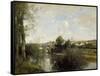 Seine and Old Bridge at Limay, 1872-Jean-Baptiste-Camille Corot-Framed Stretched Canvas