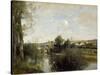 Seine and Old Bridge at Limay, 1872-Jean-Baptiste-Camille Corot-Stretched Canvas