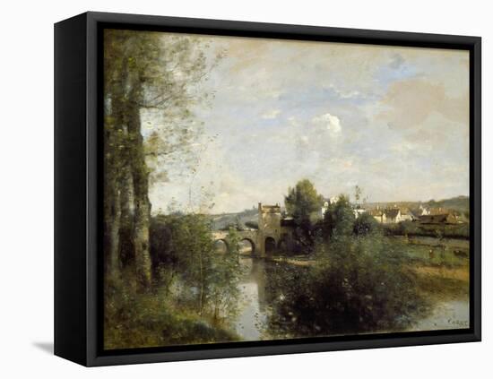 Seine and Old Bridge at Limay, 1872-Jean-Baptiste-Camille Corot-Framed Stretched Canvas