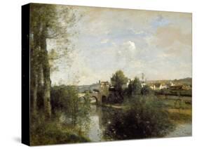 Seine and Old Bridge at Limay, 1872-Jean-Baptiste-Camille Corot-Stretched Canvas