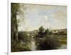 Seine and Old Bridge at Limay, 1872-Jean-Baptiste-Camille Corot-Framed Giclee Print