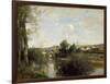 Seine and Old Bridge at Limay, 1872-Jean-Baptiste-Camille Corot-Framed Giclee Print