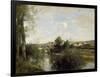 Seine and Old Bridge at Limay, 1872-Jean-Baptiste-Camille Corot-Framed Giclee Print