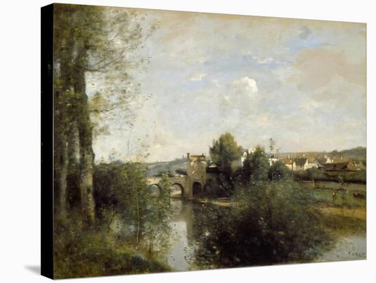 Seine and Old Bridge at Limay, 1872-Jean-Baptiste-Camille Corot-Stretched Canvas