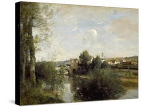 Seine and Old Bridge at Limay, 1872-Jean-Baptiste-Camille Corot-Stretched Canvas