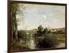 Seine And Old Bridge At Limay-Jean-Baptiste-Camille Corot-Framed Giclee Print
