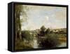 Seine And Old Bridge At Limay-Jean-Baptiste-Camille Corot-Framed Stretched Canvas