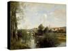 Seine And Old Bridge At Limay-Jean-Baptiste-Camille Corot-Stretched Canvas