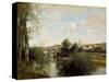Seine And Old Bridge At Limay-Jean-Baptiste-Camille Corot-Stretched Canvas