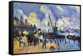 Seine At Bercy-Paul Cézanne-Framed Stretched Canvas