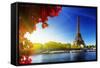 Seine in Paris with Eiffel Tower in Autumn Time-Iakov Kalinin-Framed Stretched Canvas