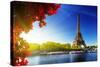 Seine in Paris with Eiffel Tower in Autumn Time-Iakov Kalinin-Stretched Canvas