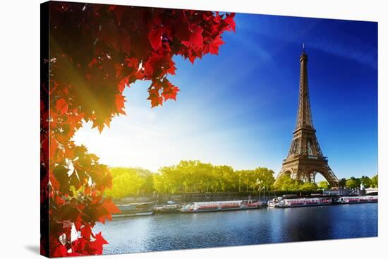 Seine in Paris with Eiffel Tower in Autumn Time-Iakov Kalinin-Stretched Canvas