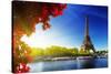 Seine in Paris with Eiffel Tower in Autumn Time-Iakov Kalinin-Stretched Canvas