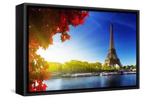 Seine in Paris with Eiffel Tower in Autumn Time-Iakov Kalinin-Framed Stretched Canvas