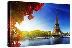 Seine in Paris with Eiffel Tower in Autumn Time-Iakov Kalinin-Stretched Canvas