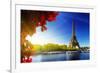 Seine in Paris with Eiffel Tower in Autumn Time-Iakov Kalinin-Framed Photographic Print