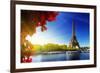 Seine in Paris with Eiffel Tower in Autumn Time-Iakov Kalinin-Framed Photographic Print