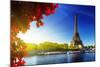 Seine in Paris with Eiffel Tower in Autumn Time-Iakov Kalinin-Mounted Photographic Print