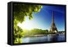 Seine In Paris With Eiffel Tower In Sunrise Time-Iakov Kalinin-Framed Stretched Canvas