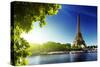 Seine In Paris With Eiffel Tower In Sunrise Time-Iakov Kalinin-Stretched Canvas