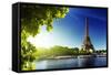 Seine In Paris With Eiffel Tower In Sunrise Time-Iakov Kalinin-Framed Stretched Canvas