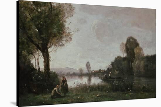 Seine Landscape Near Chatou, 1885-Jean-Baptiste-Camille Corot-Stretched Canvas
