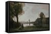 Seine Landscape Near Chatou, 1885-Jean-Baptiste-Camille Corot-Framed Stretched Canvas