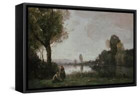 Seine Landscape Near Chatou, 1885-Jean-Baptiste-Camille Corot-Framed Stretched Canvas