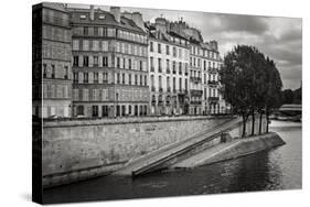 Seine River Bank on Ile Saint Louis, Paris, France-Francois Roux-Stretched Canvas