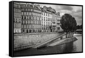 Seine River Bank on Ile Saint Louis, Paris, France-Francois Roux-Framed Stretched Canvas