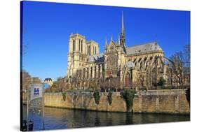 Seine River with Notre Dame Cathedral, UNESCO World Heritage Site, Paris, Ile de France, France, Eu-Hans-Peter Merten-Stretched Canvas