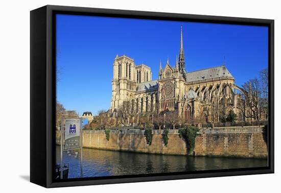 Seine River with Notre Dame Cathedral, UNESCO World Heritage Site, Paris, Ile de France, France, Eu-Hans-Peter Merten-Framed Stretched Canvas