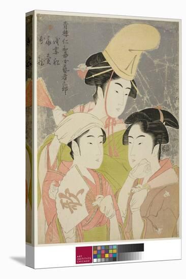 Seiro Niwaka Onna Geisha No Bu : Asazumabune Ogiuri Uta....., 1793 (Colour Woodblock Print)-Kitagawa Utamaro-Stretched Canvas