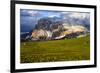 Seiser Alm and Langkofel in Schlern-Rosengarten Nature Park, Dolomites, Trentino-South Tyrol, Italy-null-Framed Art Print