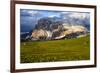 Seiser Alm and Langkofel in Schlern-Rosengarten Nature Park, Dolomites, Trentino-South Tyrol, Italy-null-Framed Art Print