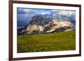 Seiser Alm and Langkofel in Schlern-Rosengarten Nature Park, Dolomites, Trentino-South Tyrol, Italy-null-Framed Art Print
