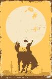 Silhouette of a Cowboy Riding a Wild Horse at Sunset on a Tin Sign, Vector-Seita-Art Print