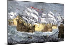 Seizure of Spanish Treasure Ships by the English Fleet of Sir Francis Drake-null-Mounted Giclee Print